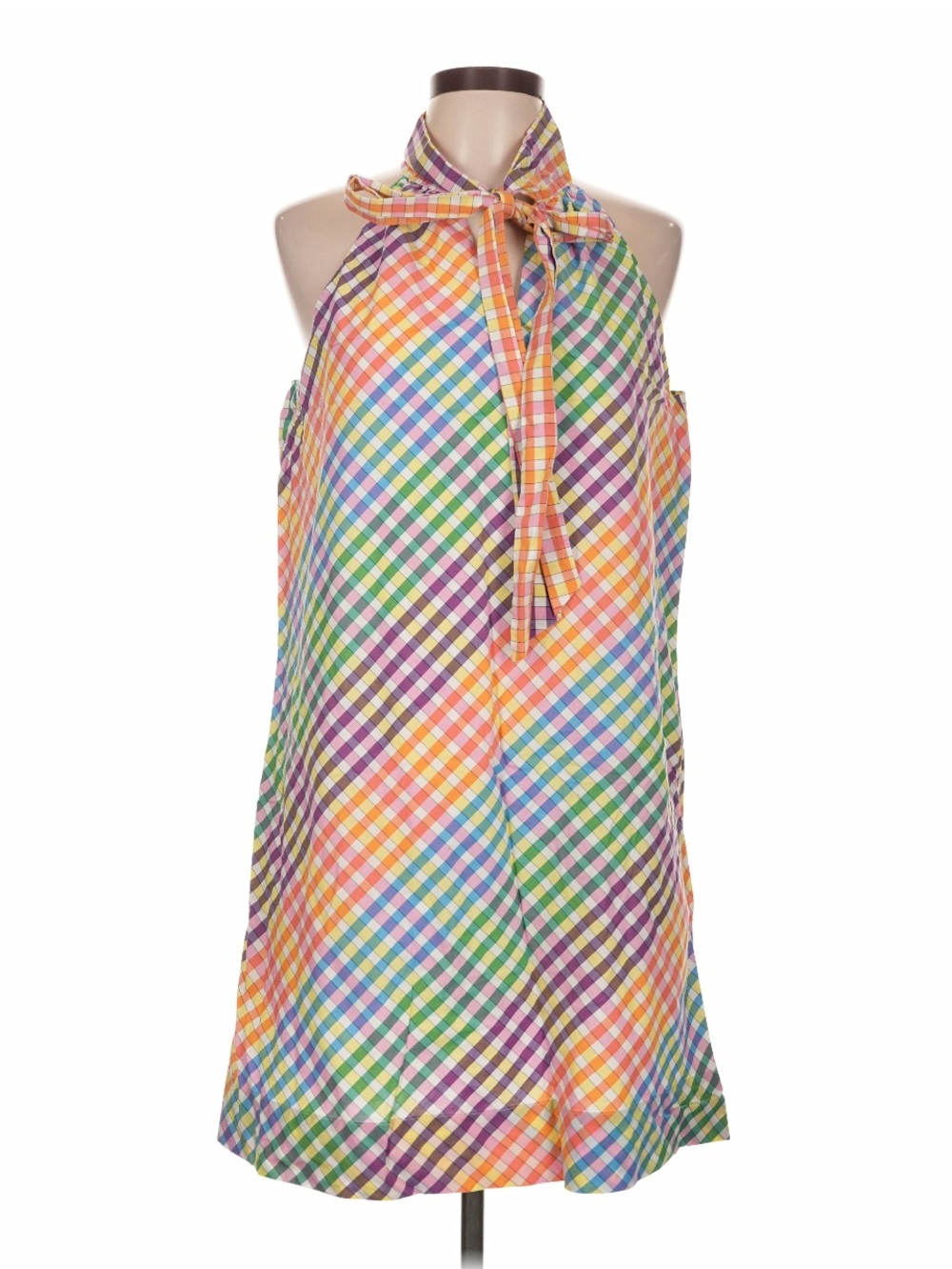 Jcrew Rainbow Gingham Tie neck dress 12 or L